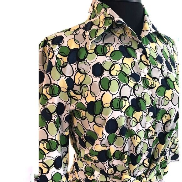 Tailor B Moss Retro Bubble Print Tie Waist Blouse Sz M 70s Style Top - Picture 2 of 11